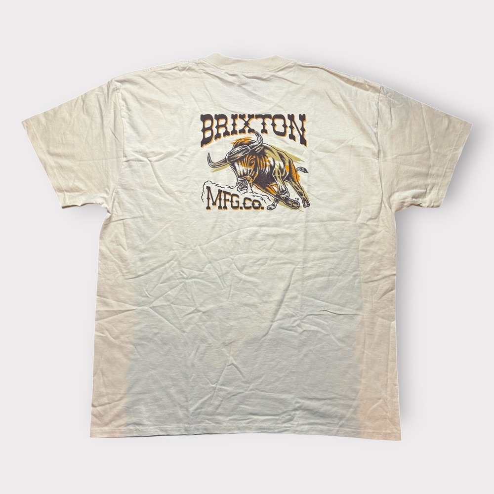Brixton MFG Co Mens XXL Cream Charging Bull Graphic T-Shirt Standard Fit Cotton